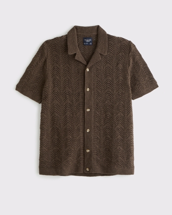 Button Down Knit Polo Mサイズ Men's Geometric Stitch Button-Through Sweater Polo | Men's