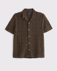 Wavy Crochet-Style Button-Through Sweater Polo