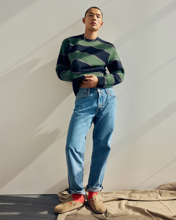 A&F Essential Crew Sweater, Dark Forest Stripe view 2