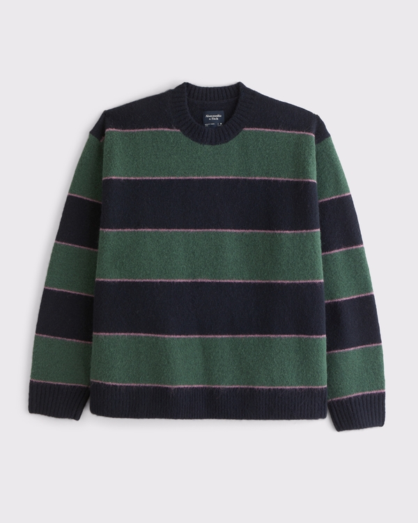 A&F Essential Crew Sweater, Dark Forest Stripe view 2