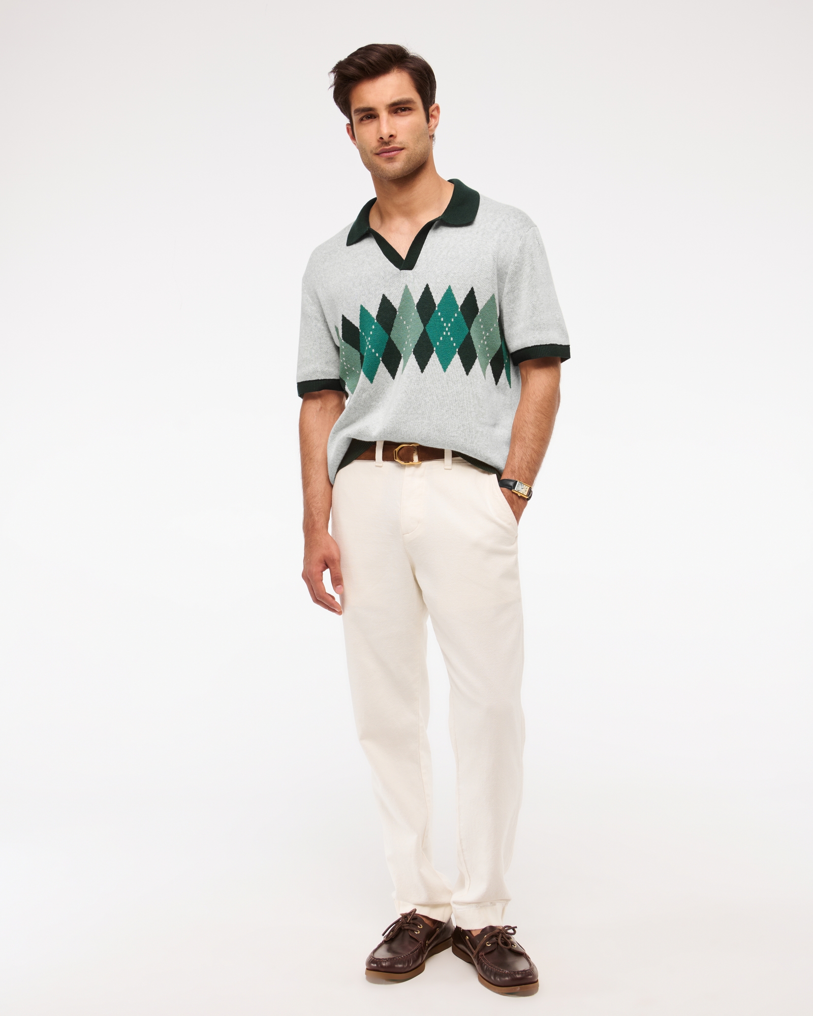 Argyle Johnny Collar Sweater Polo