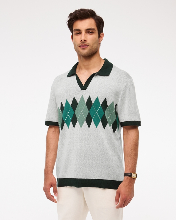 Argyle Johnny Collar Sweater Polo