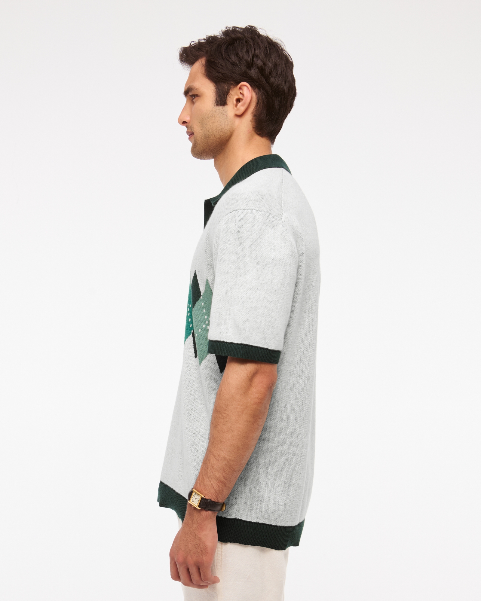 Argyle Johnny Collar Sweater Polo