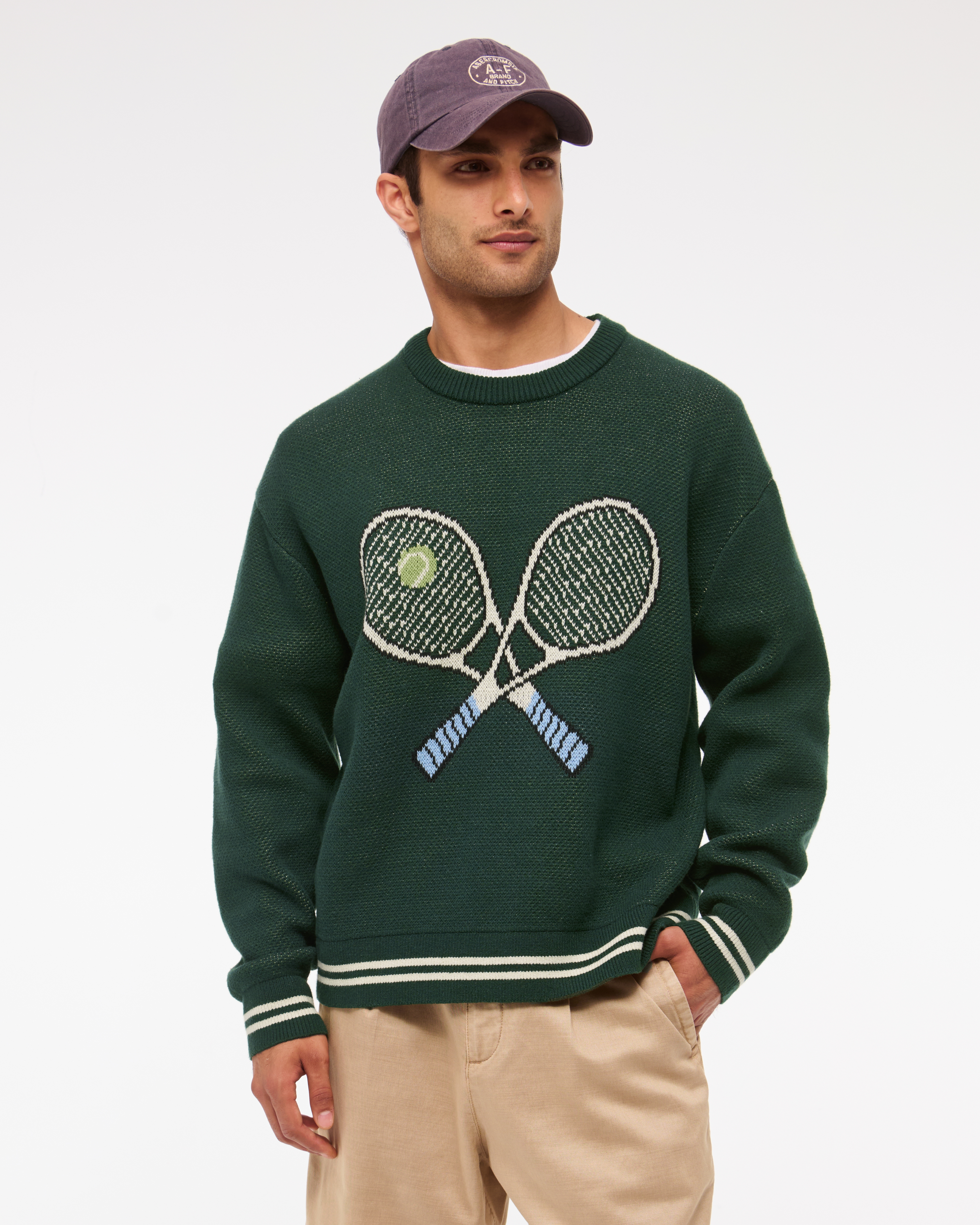 Abercrombie & Fitch Oversized Tennis Racket Graphic Crew Sweater In Green