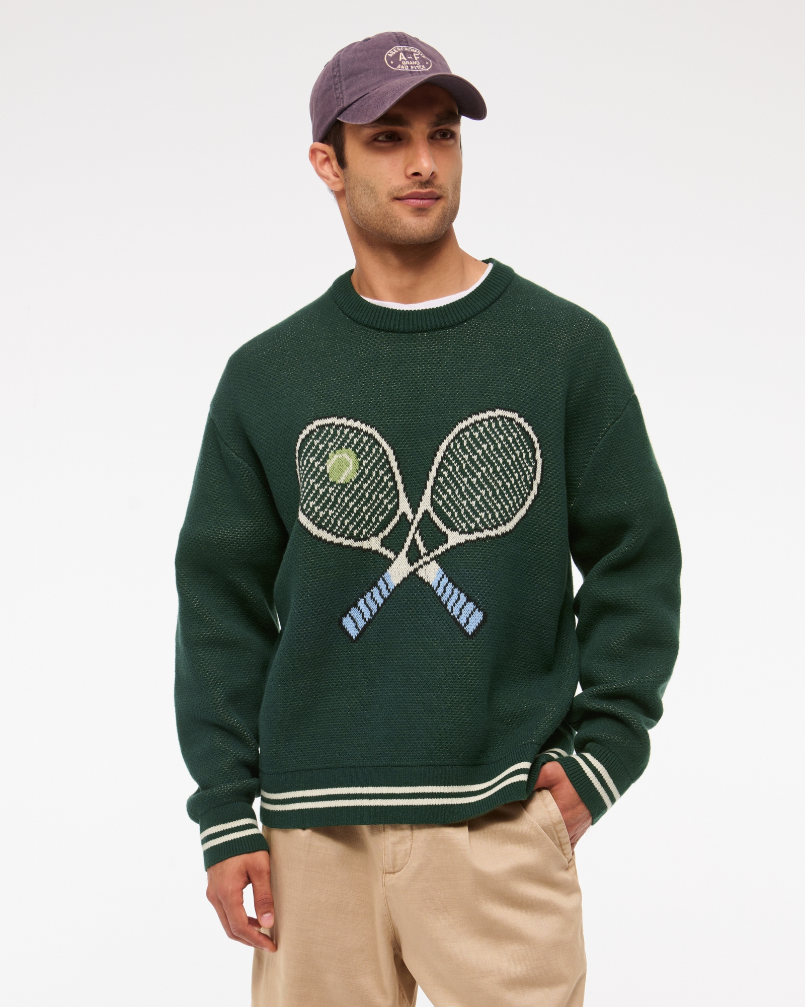 Oversized Tennis Racket Graphic Crew Sweater