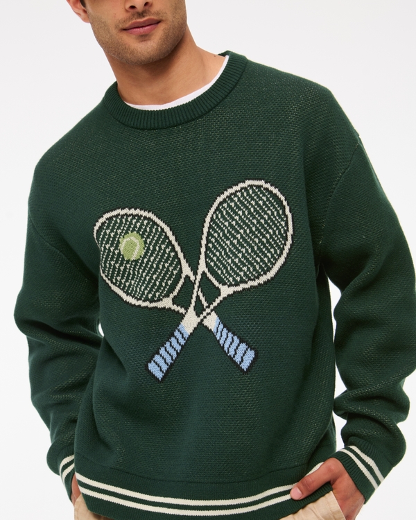 Oversized Tennis Racket Graphic Crew Sweater