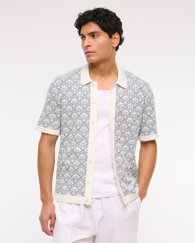 Jacquard Button-Through Sweater Polo