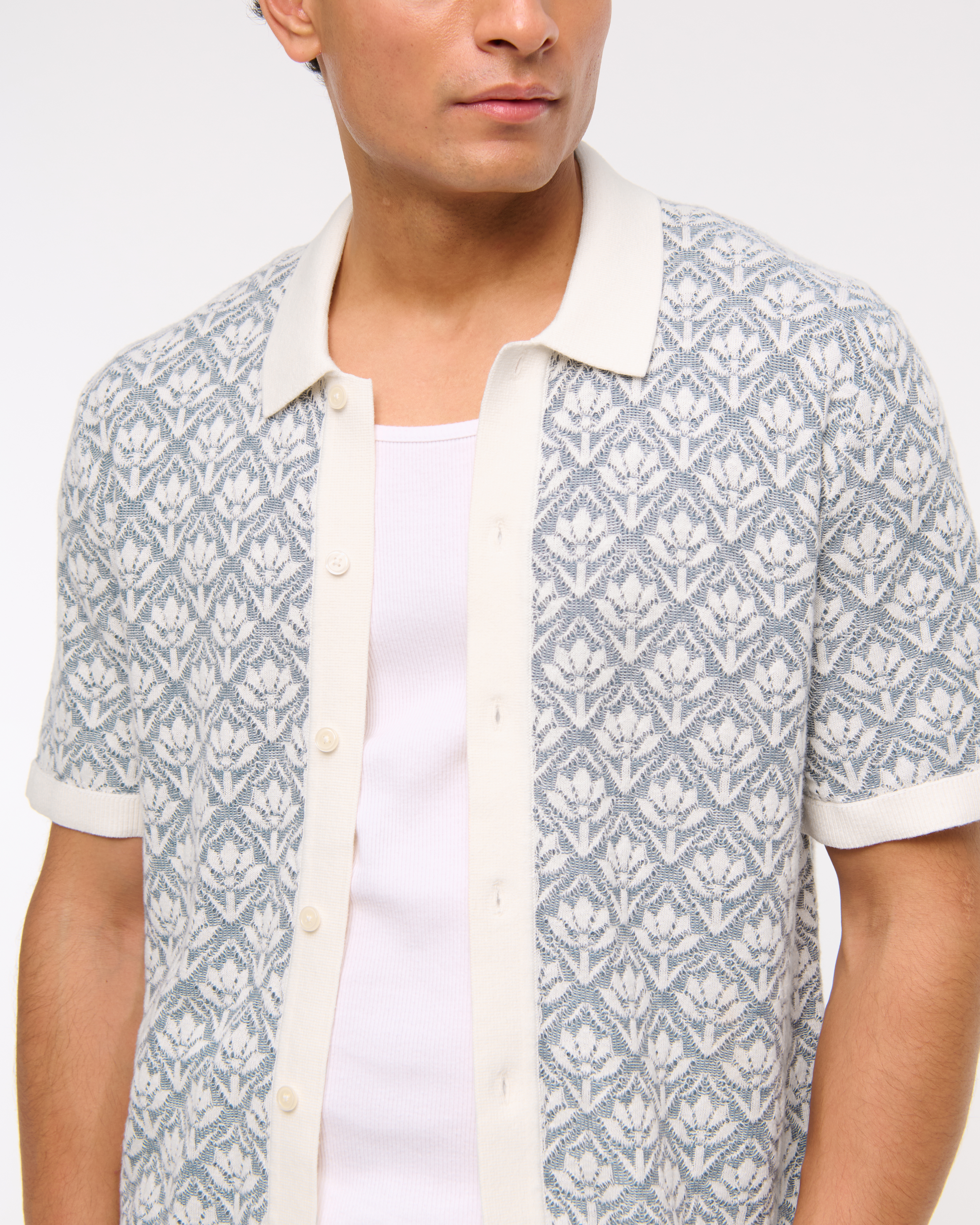 Abercrombie & Fitch ジャカード ニットポロ ボタンスルー 半袖 メンズ ジャカード ボタンスルー ニットポロ | メンズ Sale
