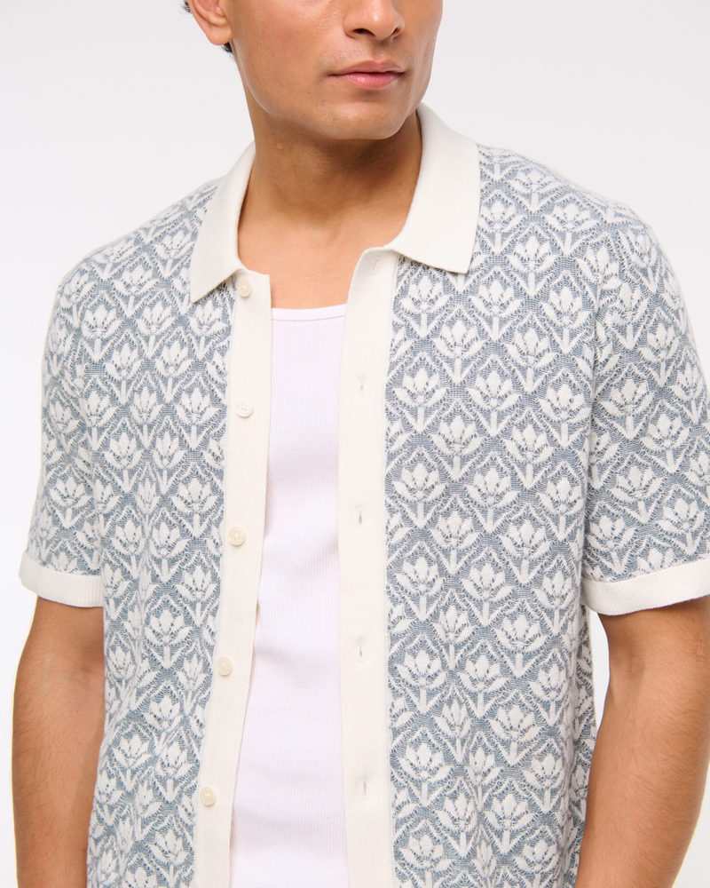 Jacquard Button-Through Sweater Polo