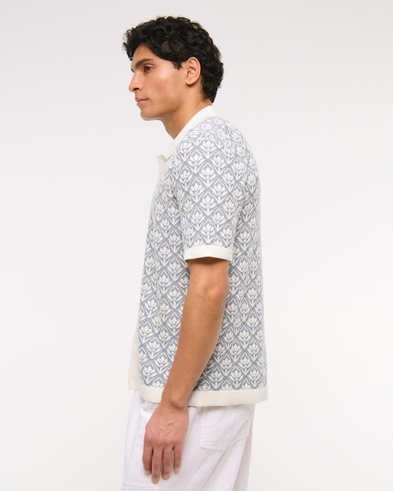 Jacquard Button-Through Sweater Polo