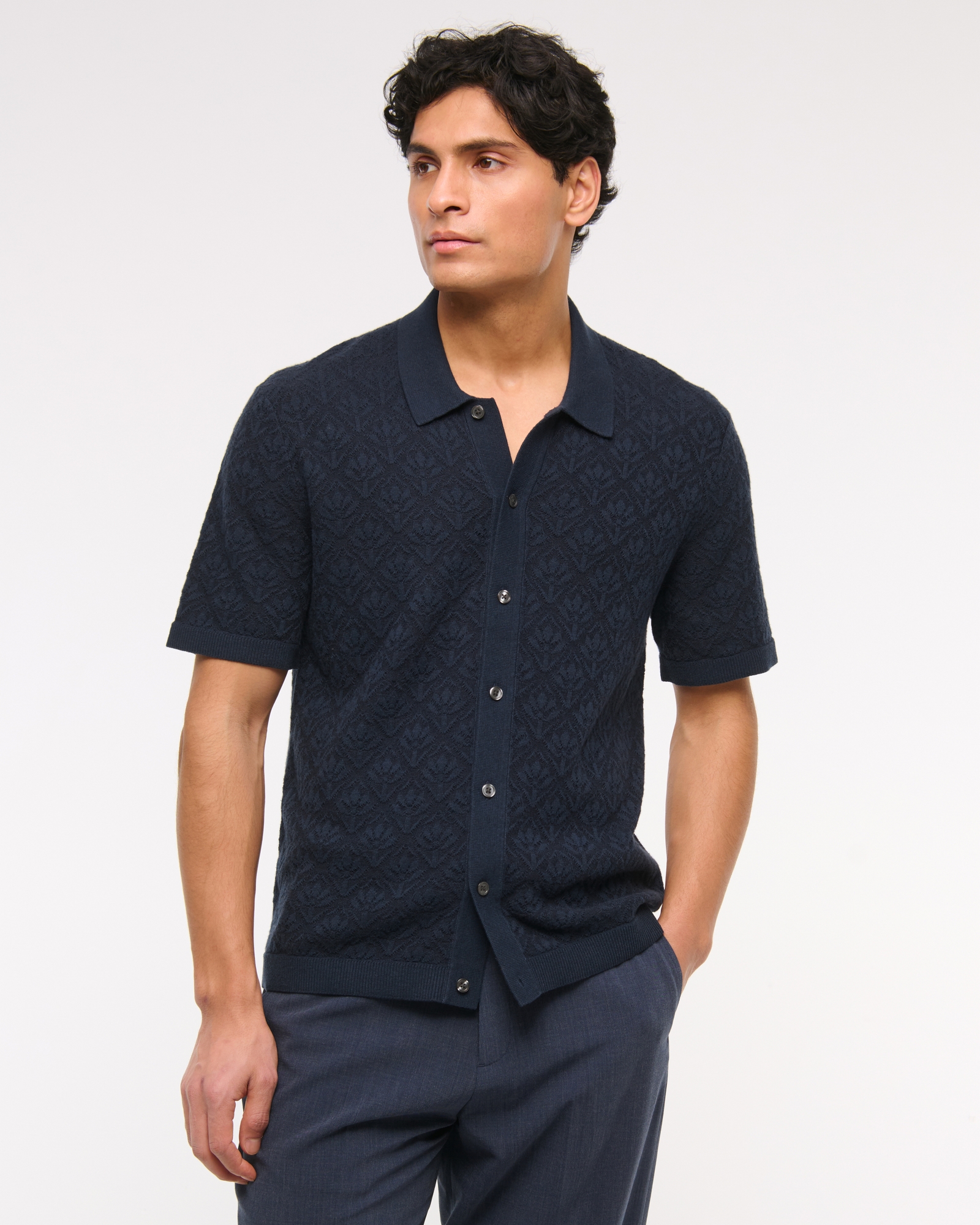 Jacquard Button-Through Sweater Polo