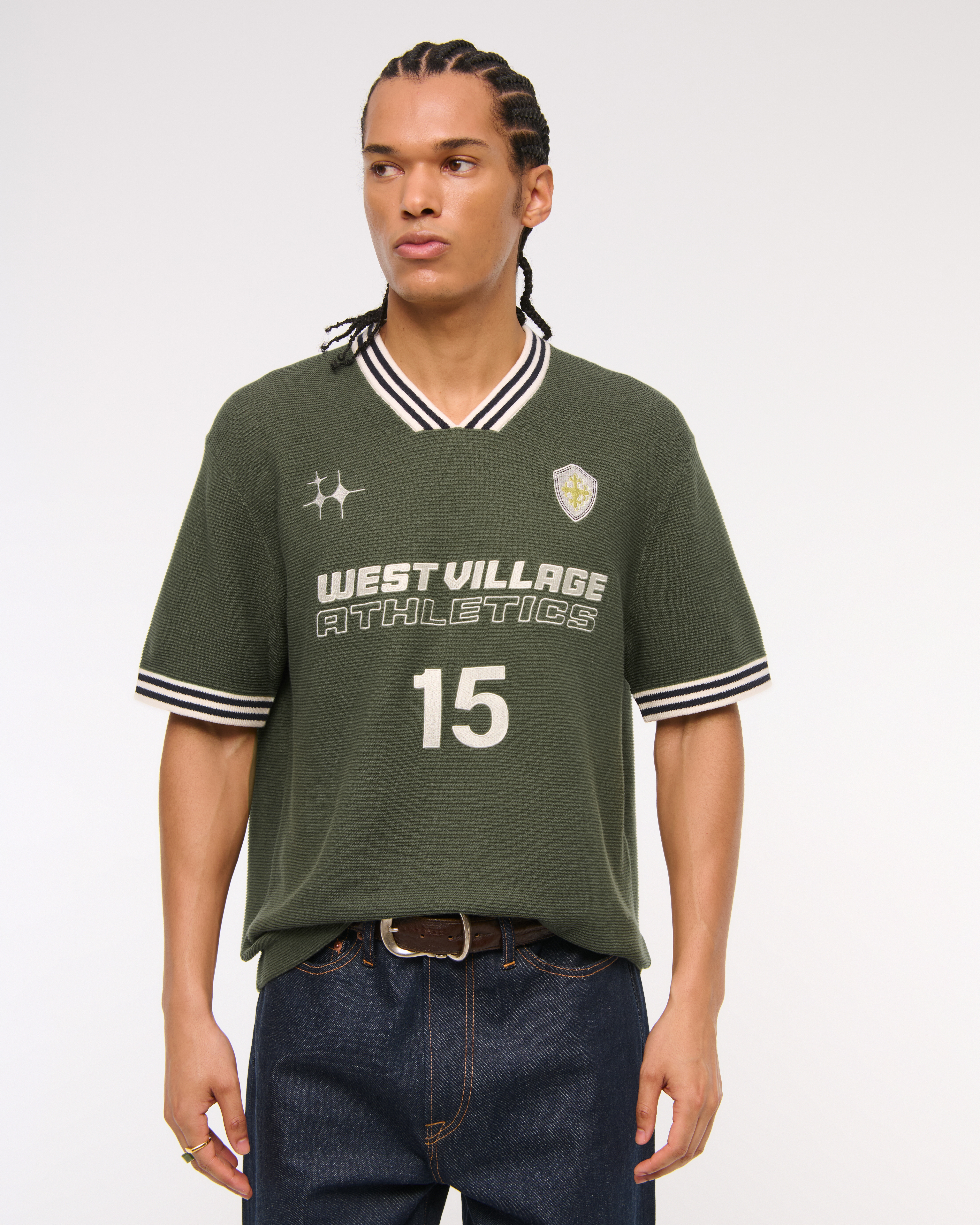 Abercrombie & Fitch West Village Soccer Jersey-inspired Sweater In Green