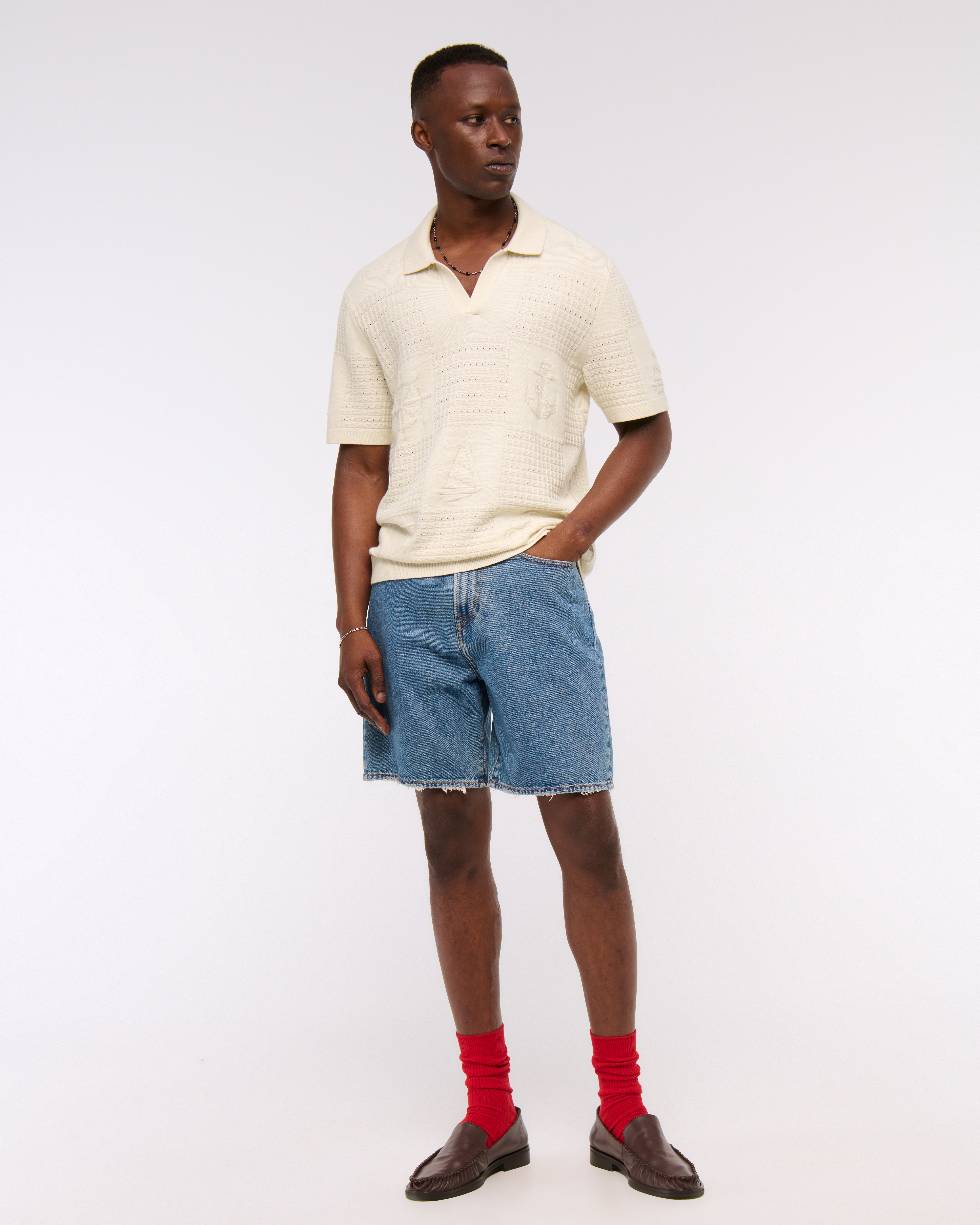 Мужские свитеры Abercrombie & Fitch Cable Patchwork Johnny Collar Sweater Polo — фото 3
