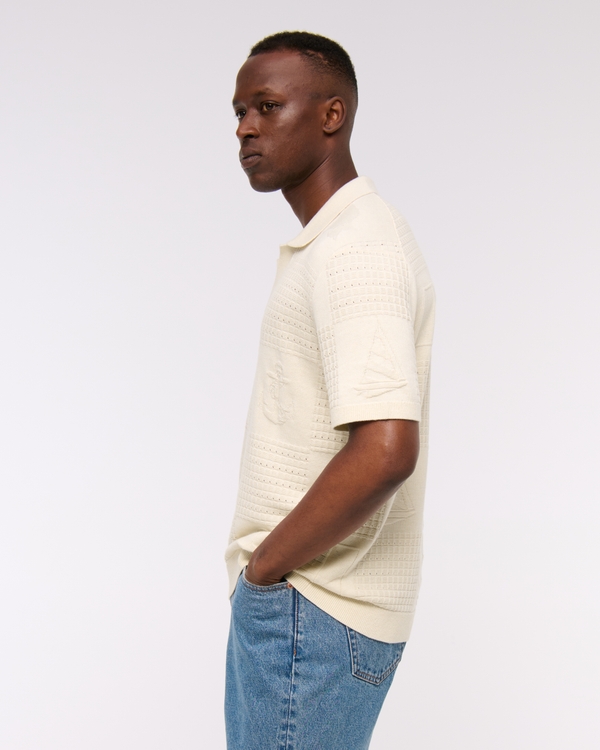 Cable Patchwork Johnny Collar Sweater Polo