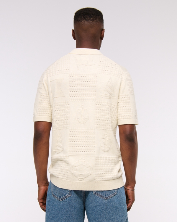 Cable Patchwork Johnny Collar Sweater Polo