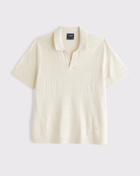 Cable Patchwork Johnny Collar Sweater Polo