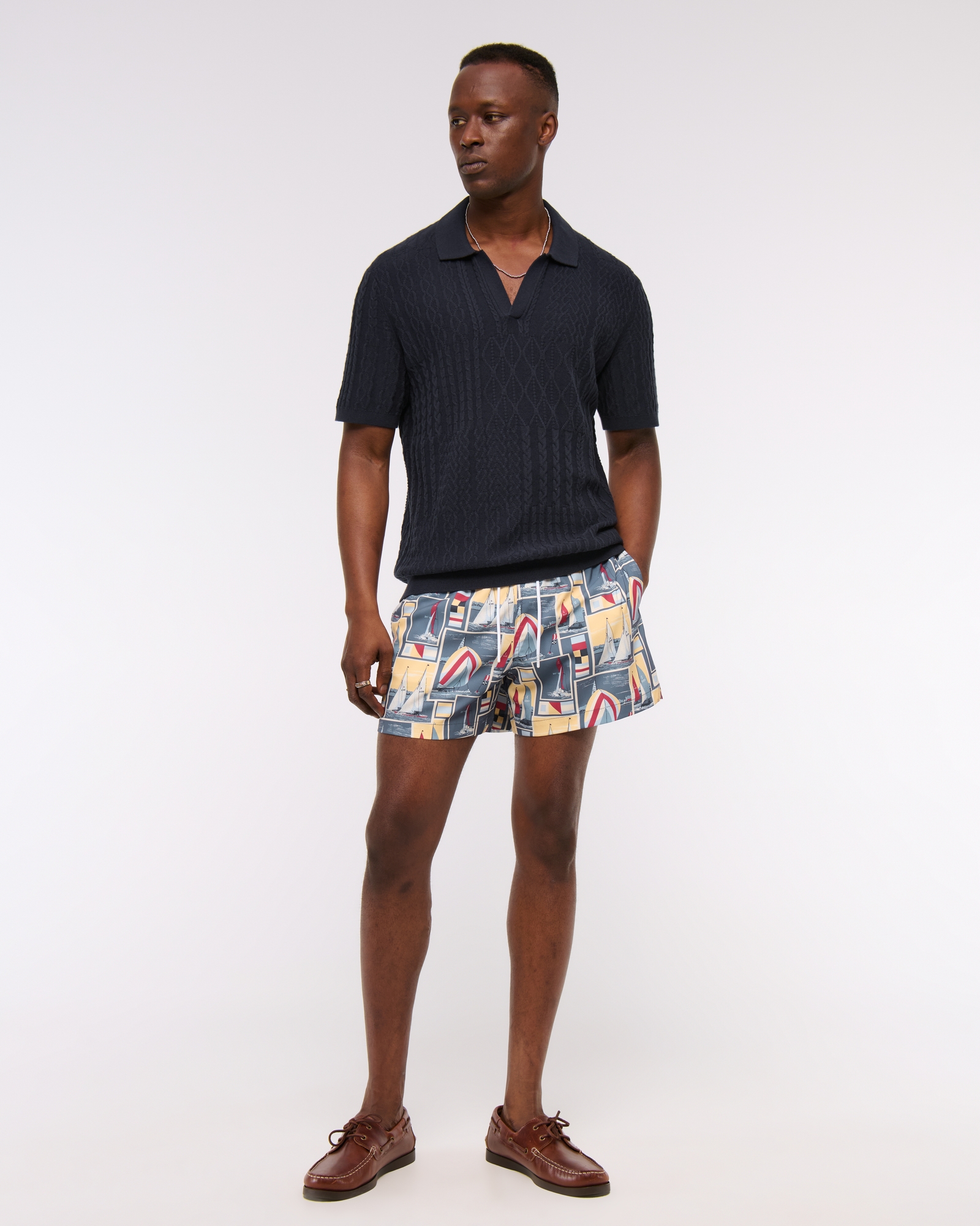 Cable Patchwork Johnny Collar Sweater Polo