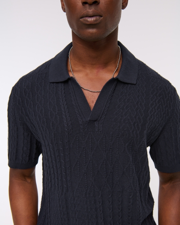 Cable Patchwork Johnny Collar Sweater Polo