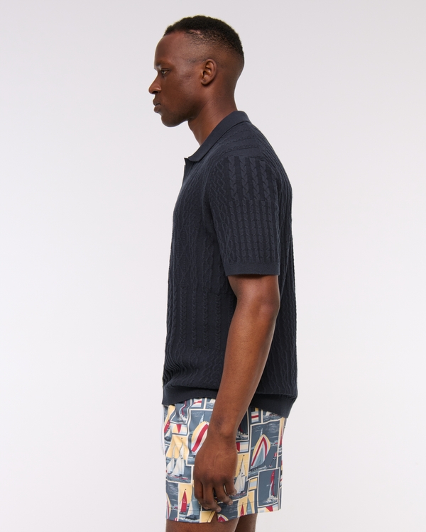 Cable Patchwork Johnny Collar Sweater Polo