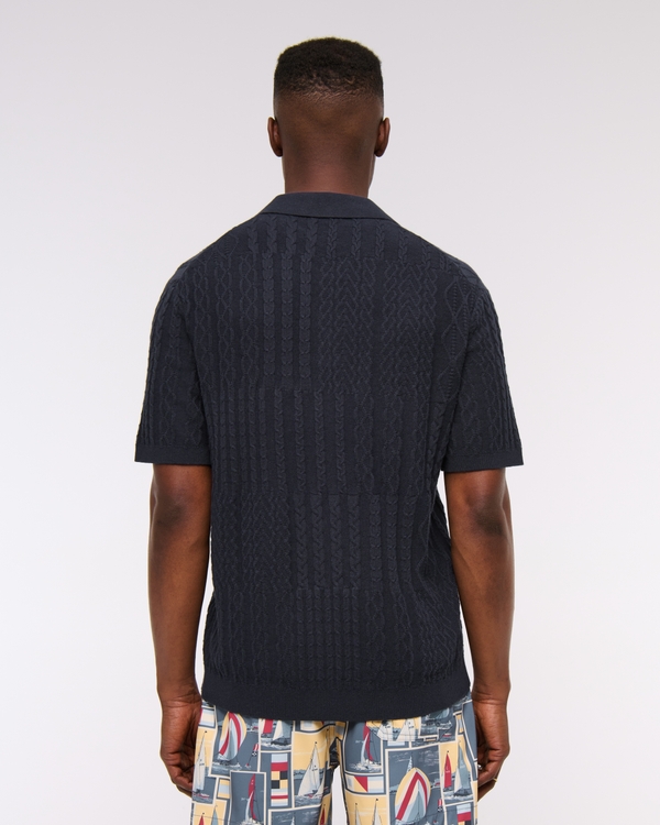 Cable Patchwork Johnny Collar Sweater Polo