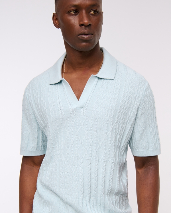 Cable Patchwork Johnny Collar Sweater Polo