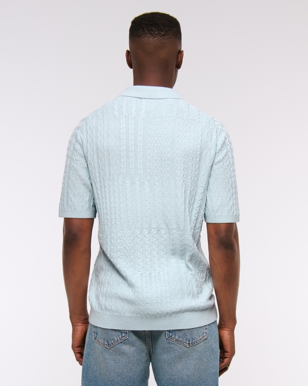 Cable Patchwork Johnny Collar Sweater Polo