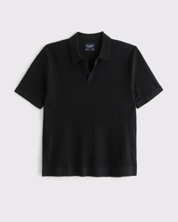 Lace-Style Stitch Johnny Collar Sweater Polo