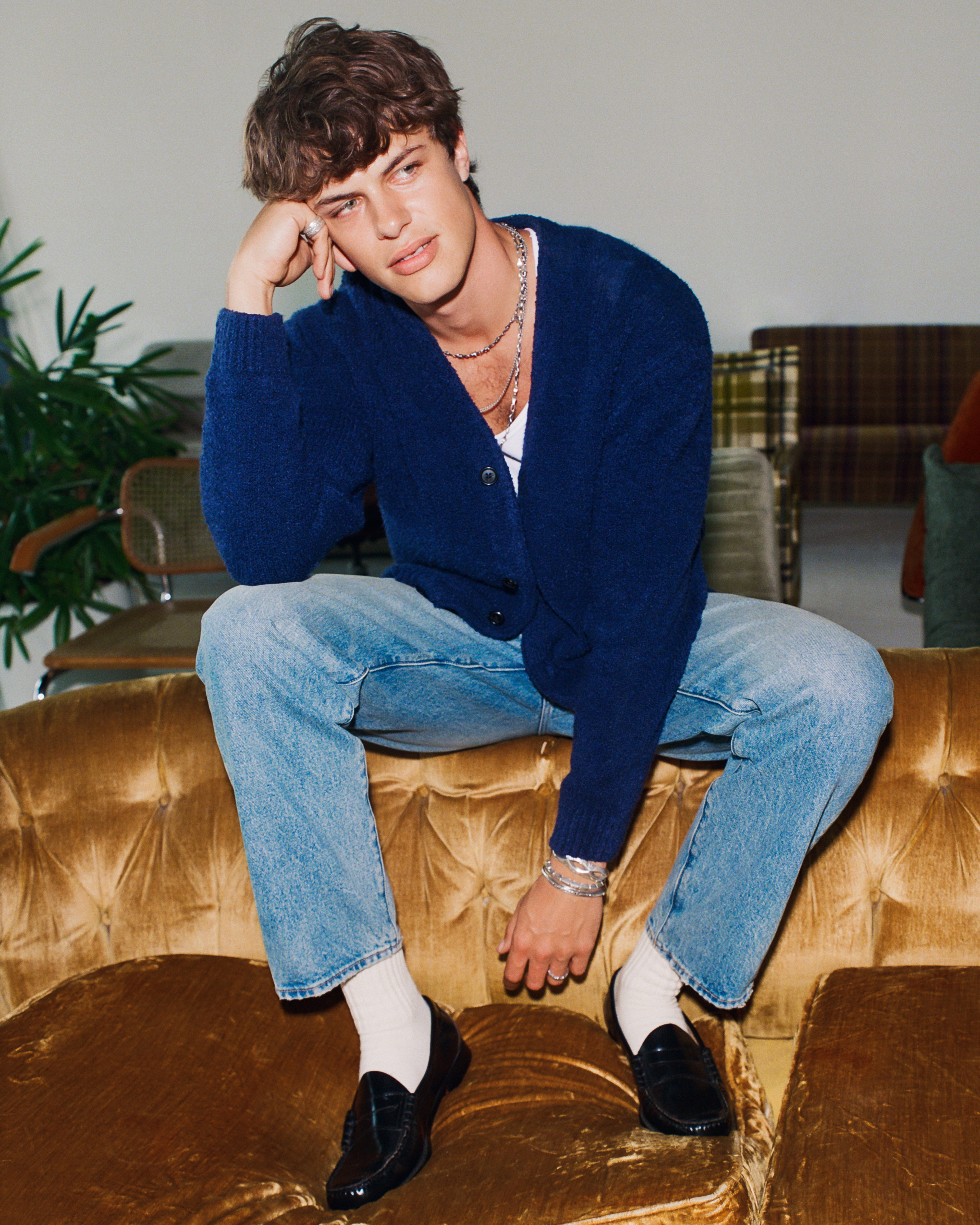 Abercrombie & Fitch Boucle Cardigan In Blue