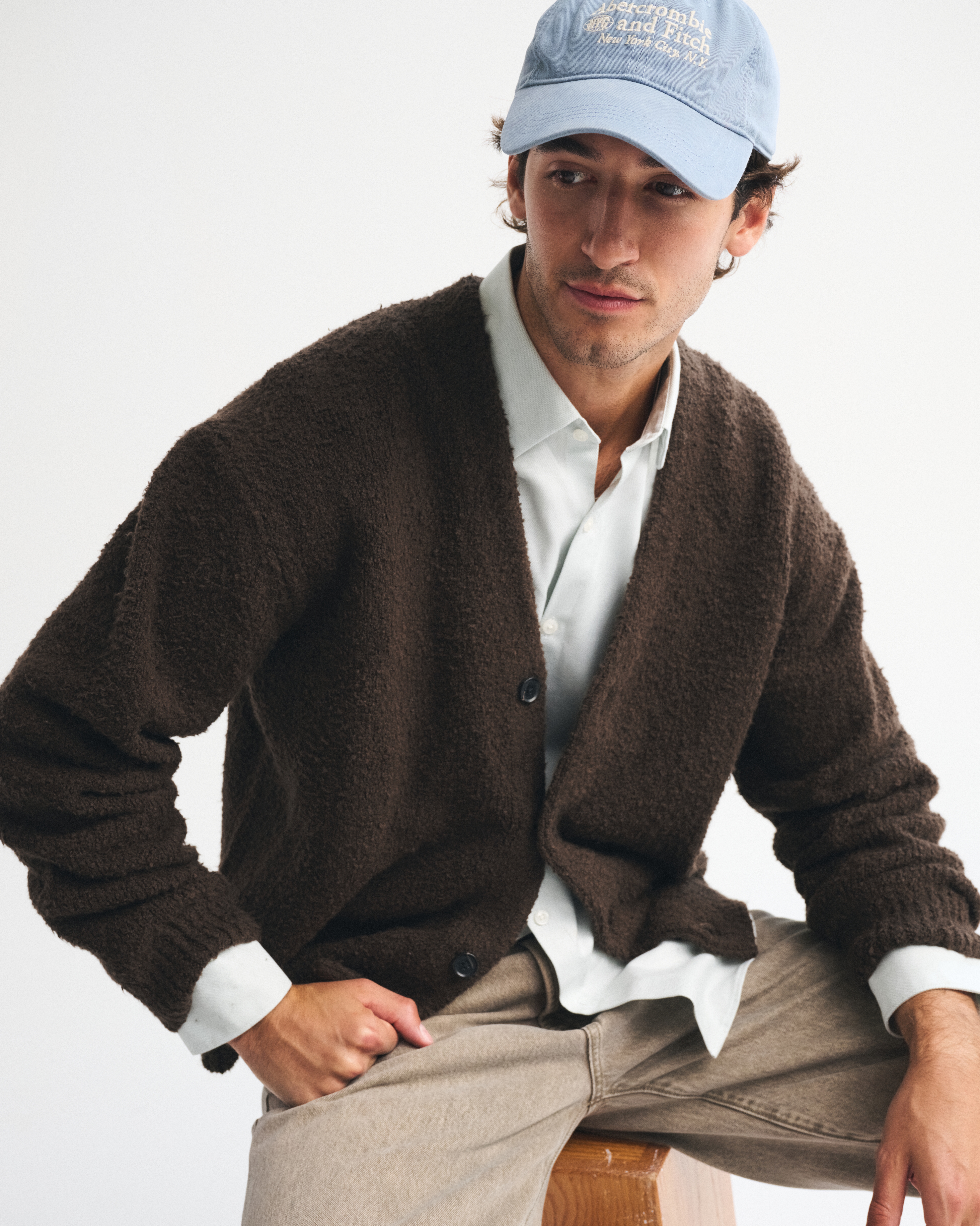 Abercrombie & Fitch Boucle Cardigan In Brown