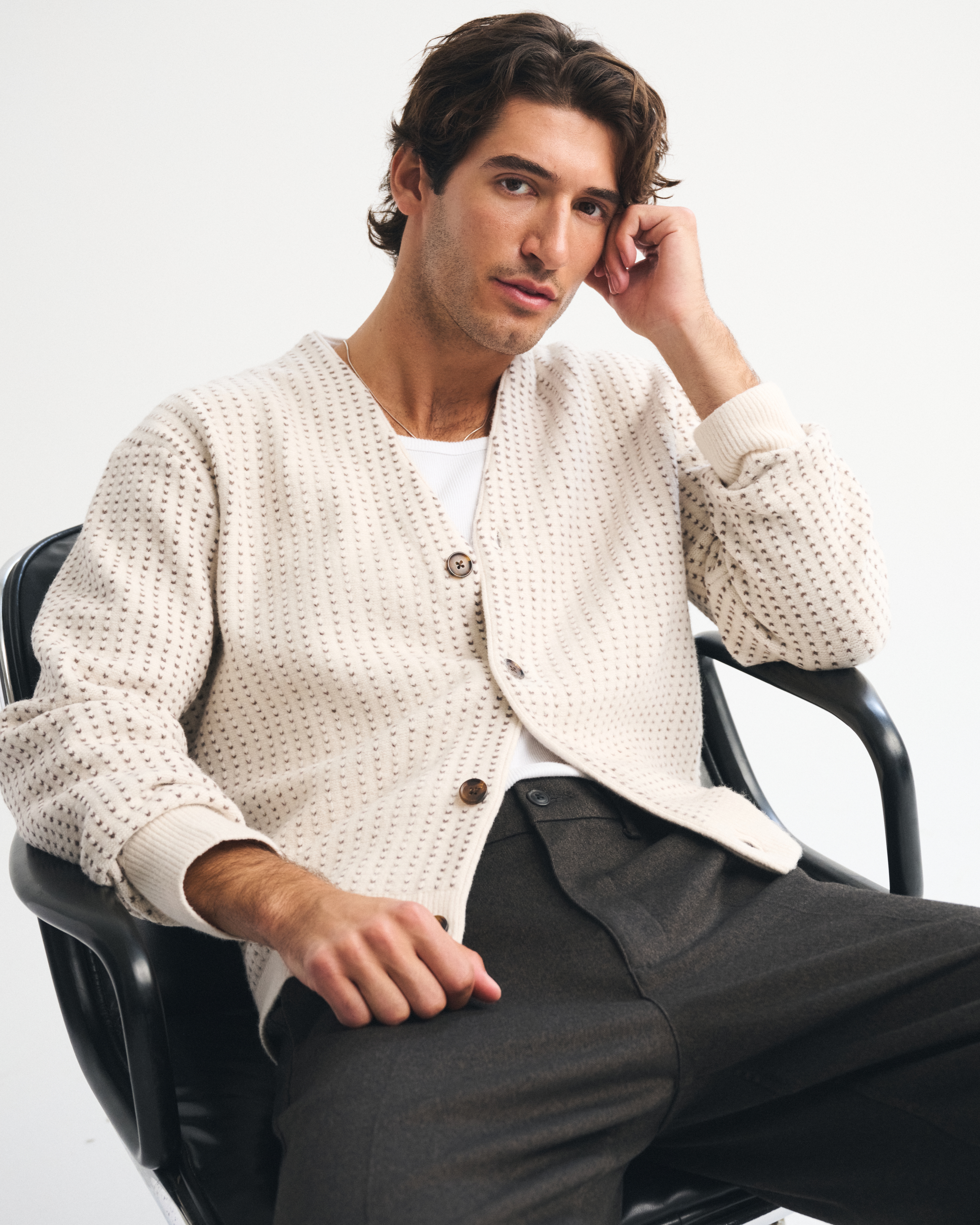 Abercrombie & Fitch Textured Cardigan In White