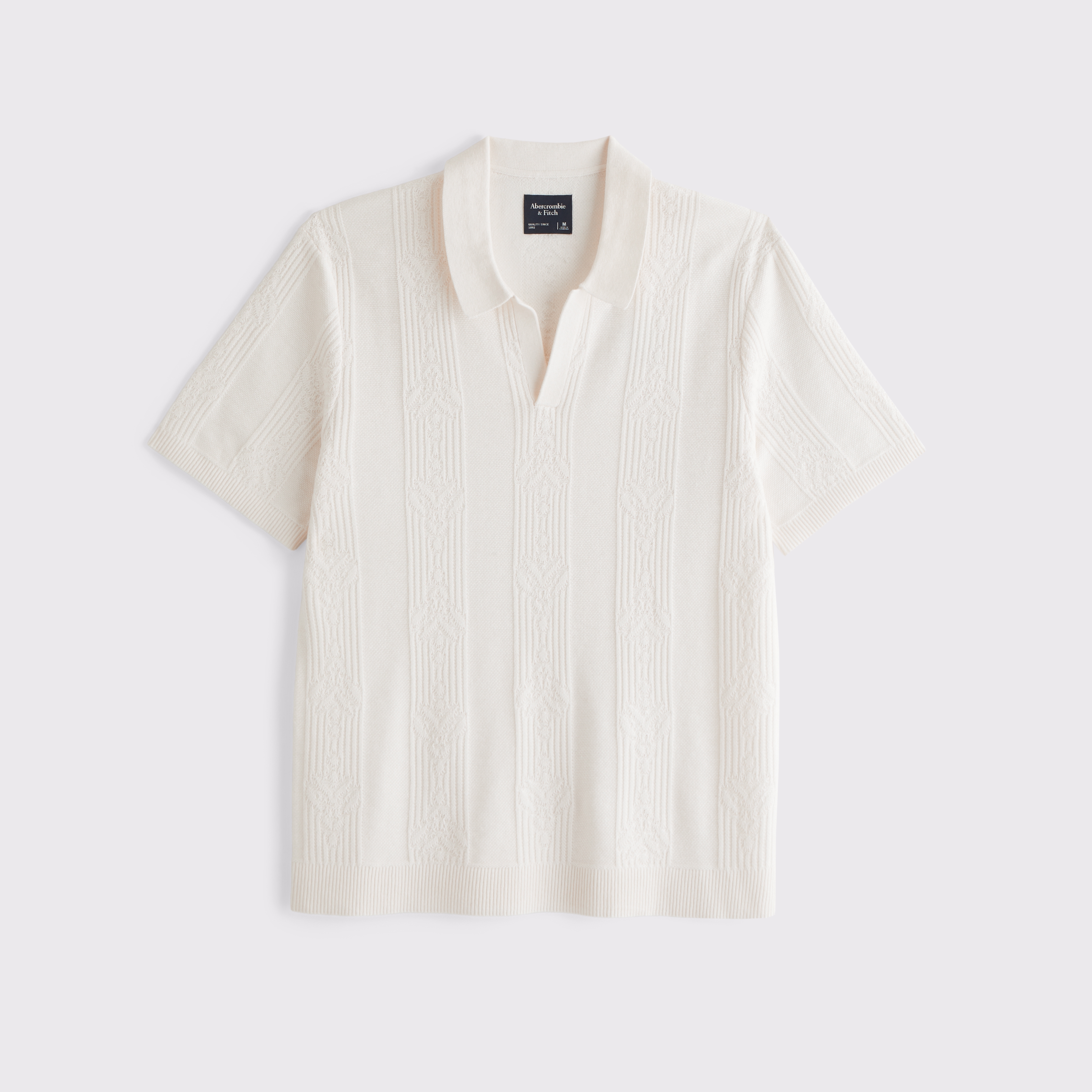Abercrombie & Fitch Textural Striped Johnny Collar Sweater Polo In White