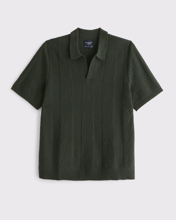 Textural Striped Johnny Collar Sweater Polo