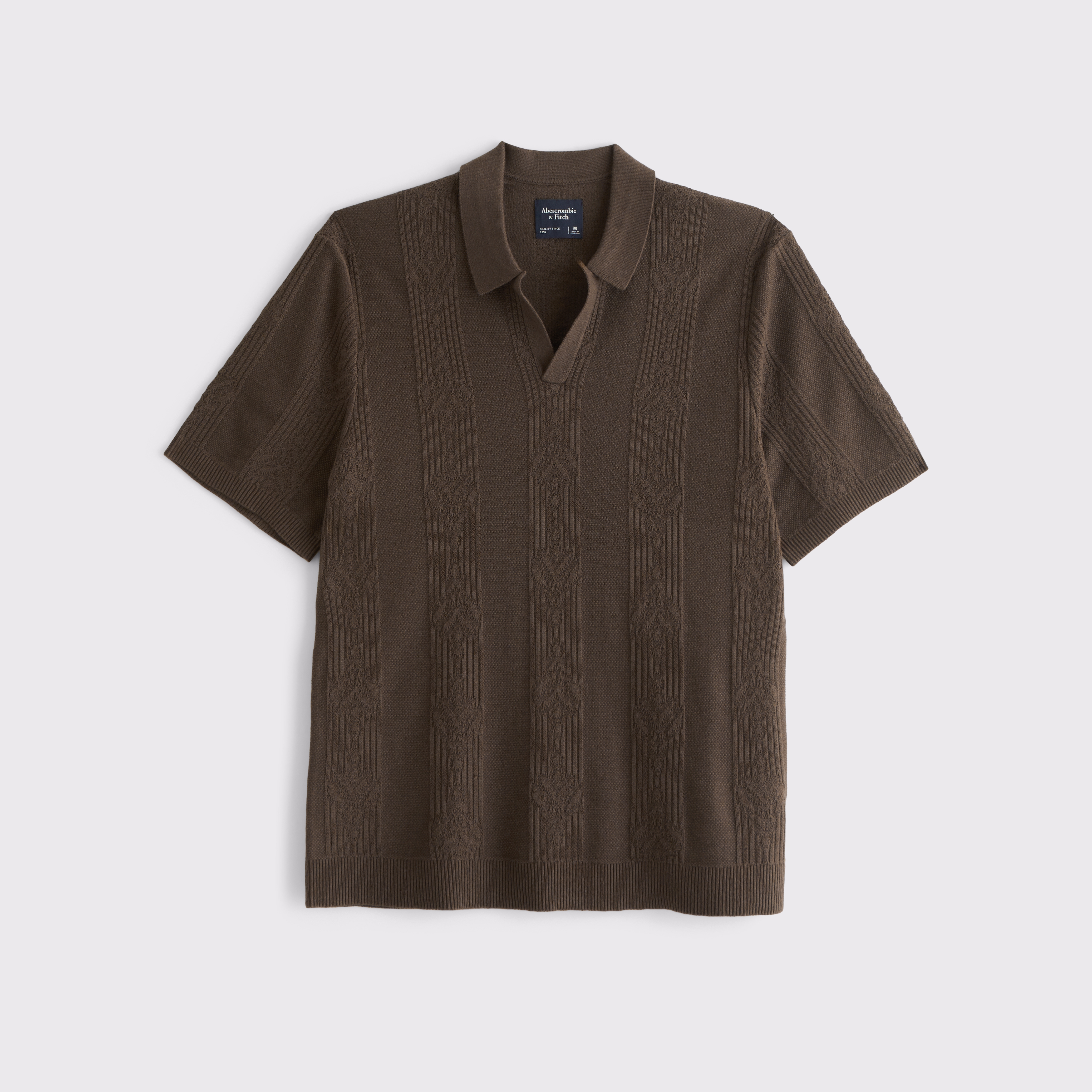 Abercrombie & Fitch Textural Striped Johnny Collar Sweater Polo In Brown