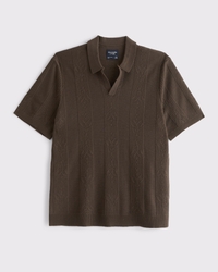 Textural Striped Johnny Collar Sweater Polo