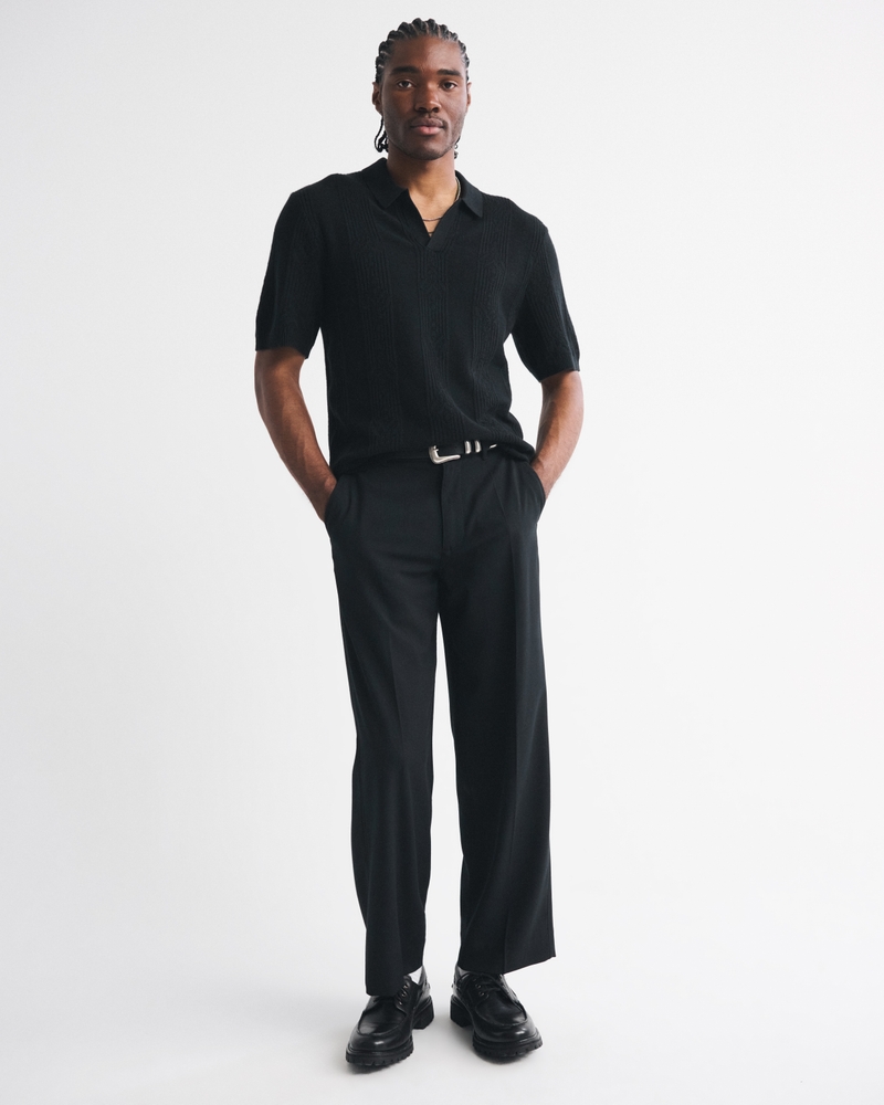 Textural Striped Johnny Collar Sweater Polo