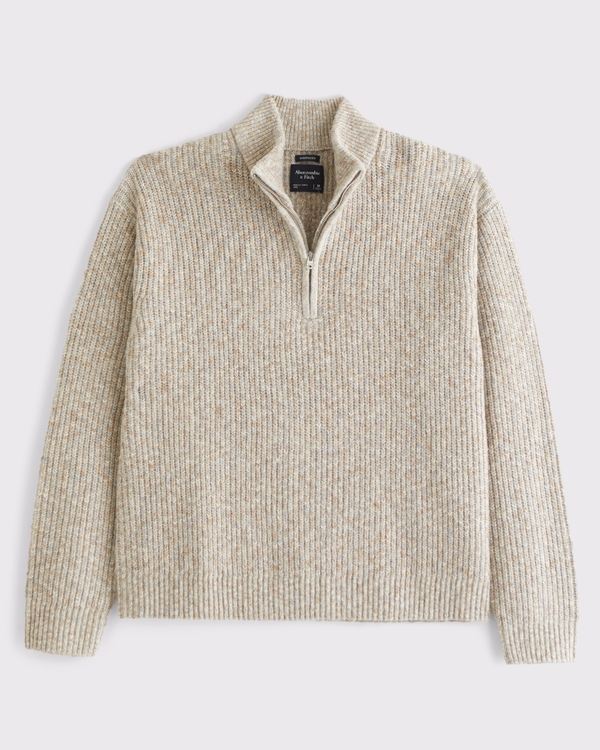 A&F Essential Half-Zip Sweater, Light Beige view 1