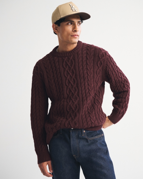 Oversized Cable Crew Sweater