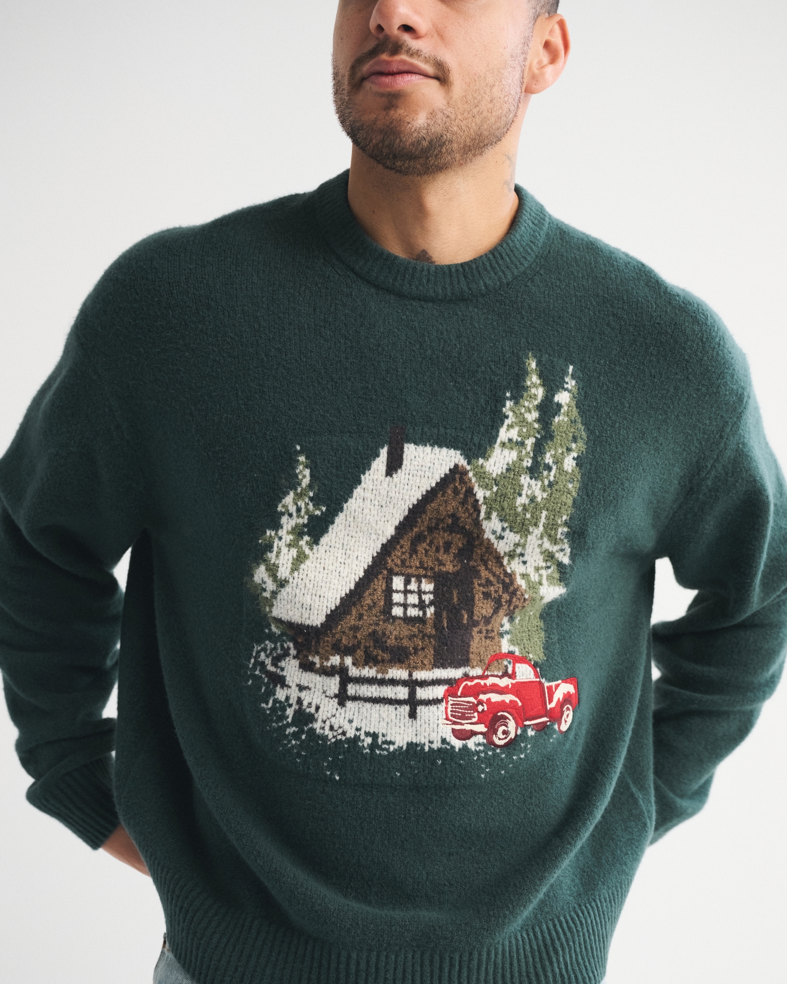 Oversized Holiday Graphic Crew Sweater