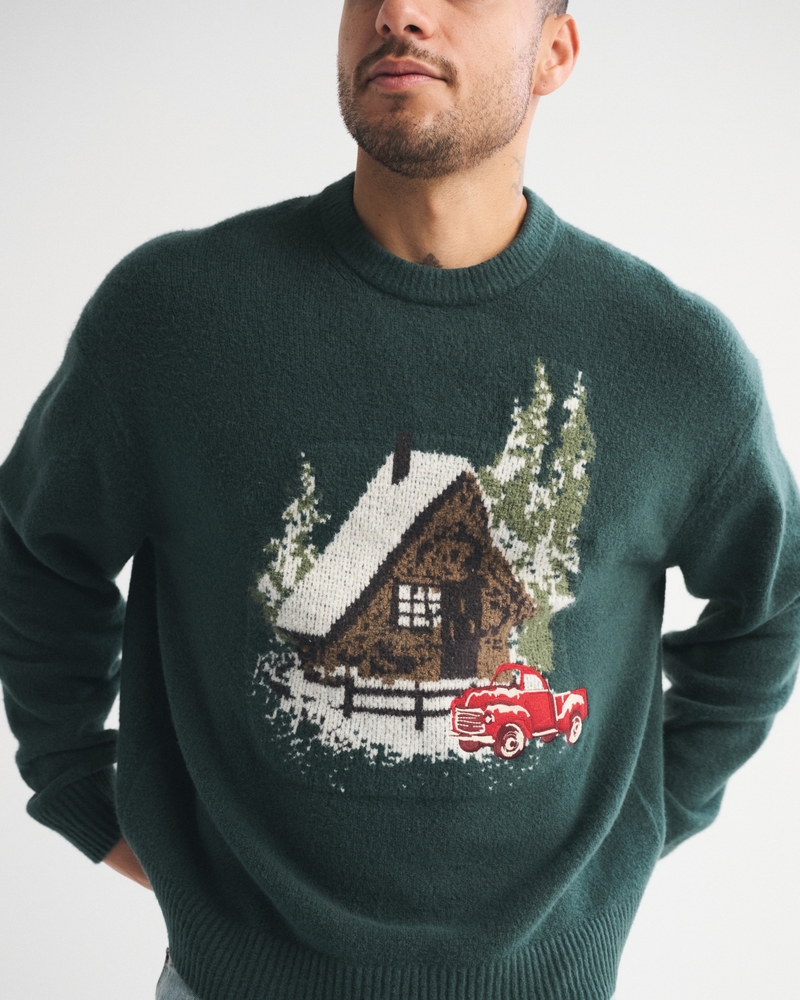 Oversized Holiday Graphic Crew Sweater