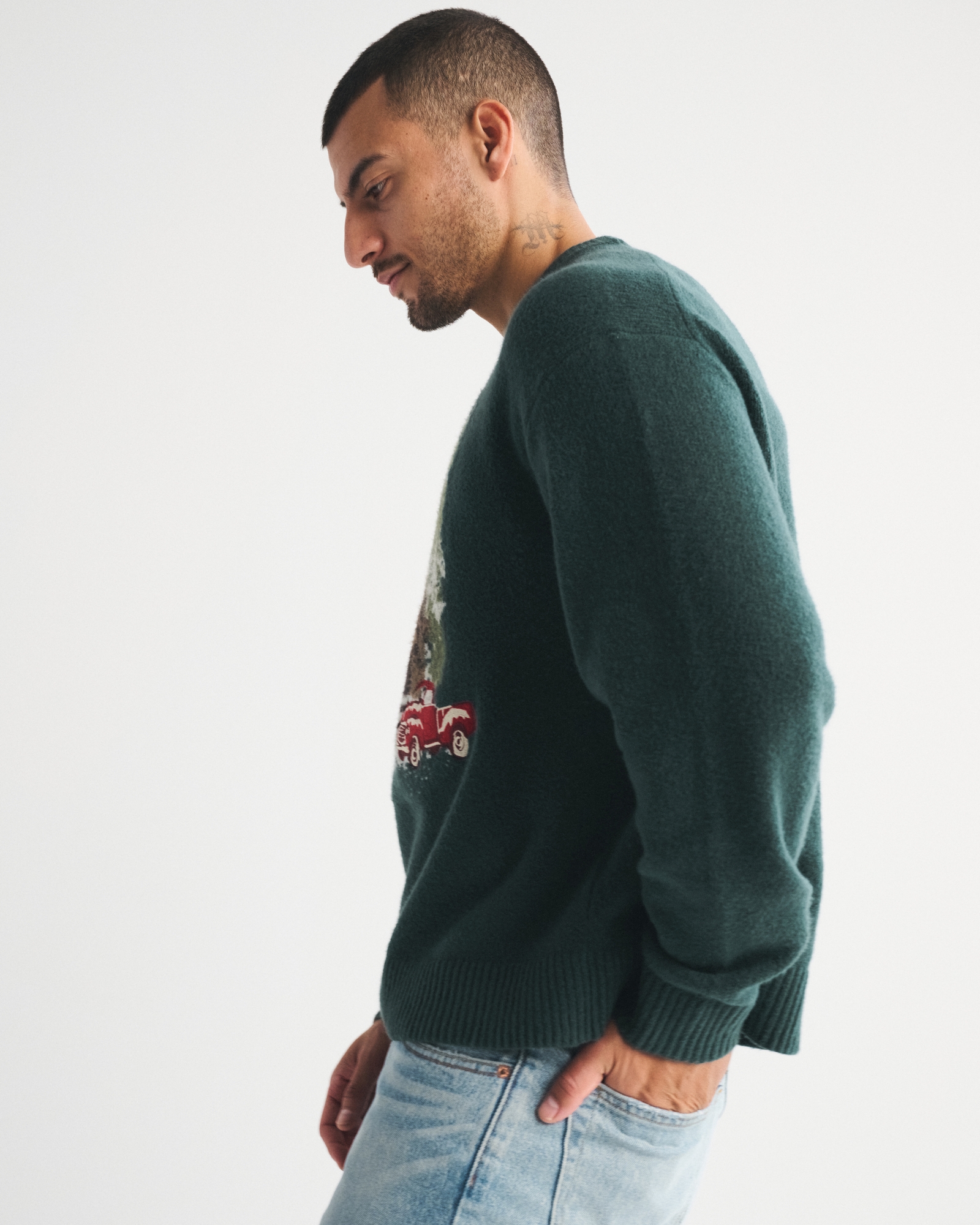 Oversized Holiday Graphic Crew Sweater