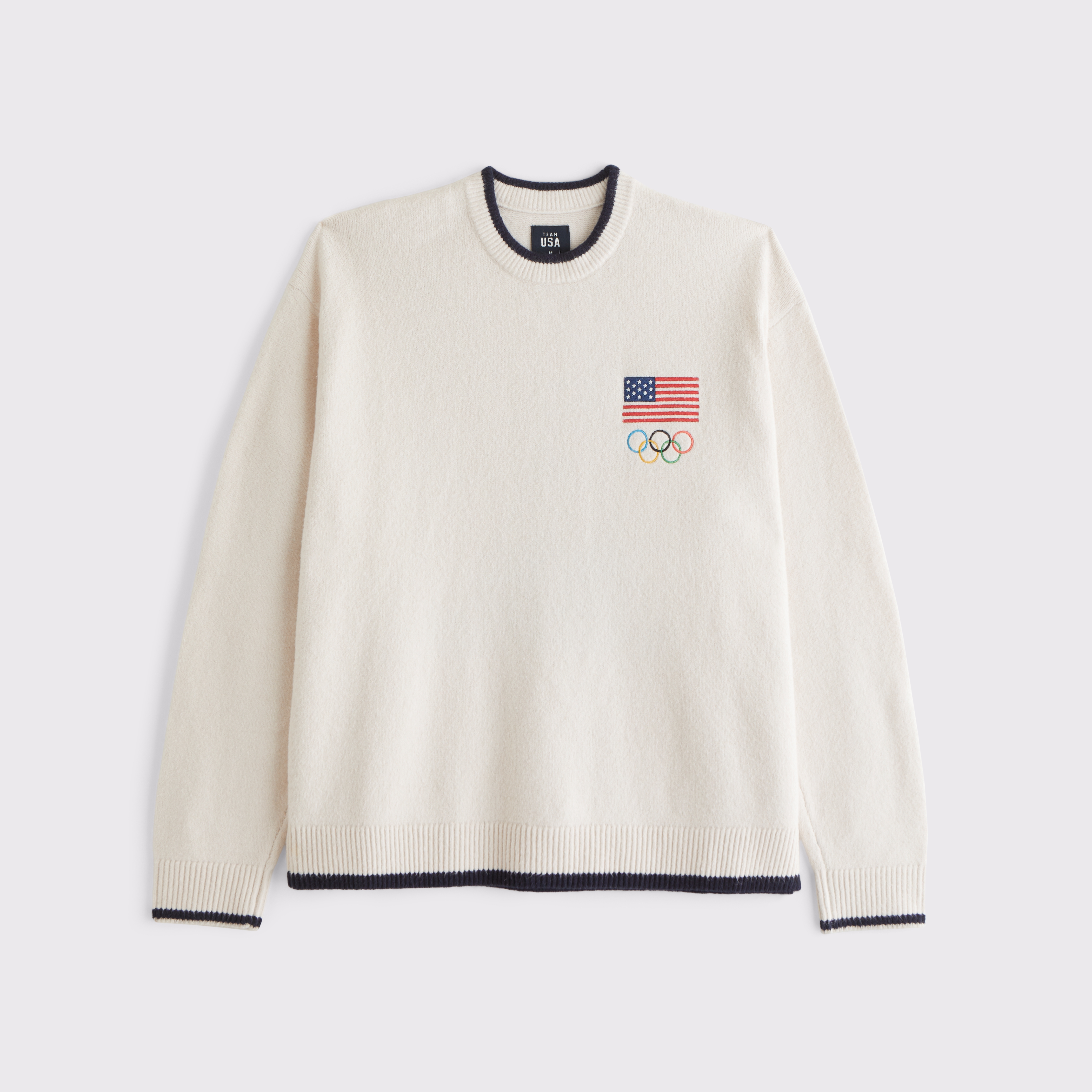 Мужской свитер Abercrombie & Fitch Oversized Olympics Graphic Crew, цвет: Тёплый бежевый — фото 1