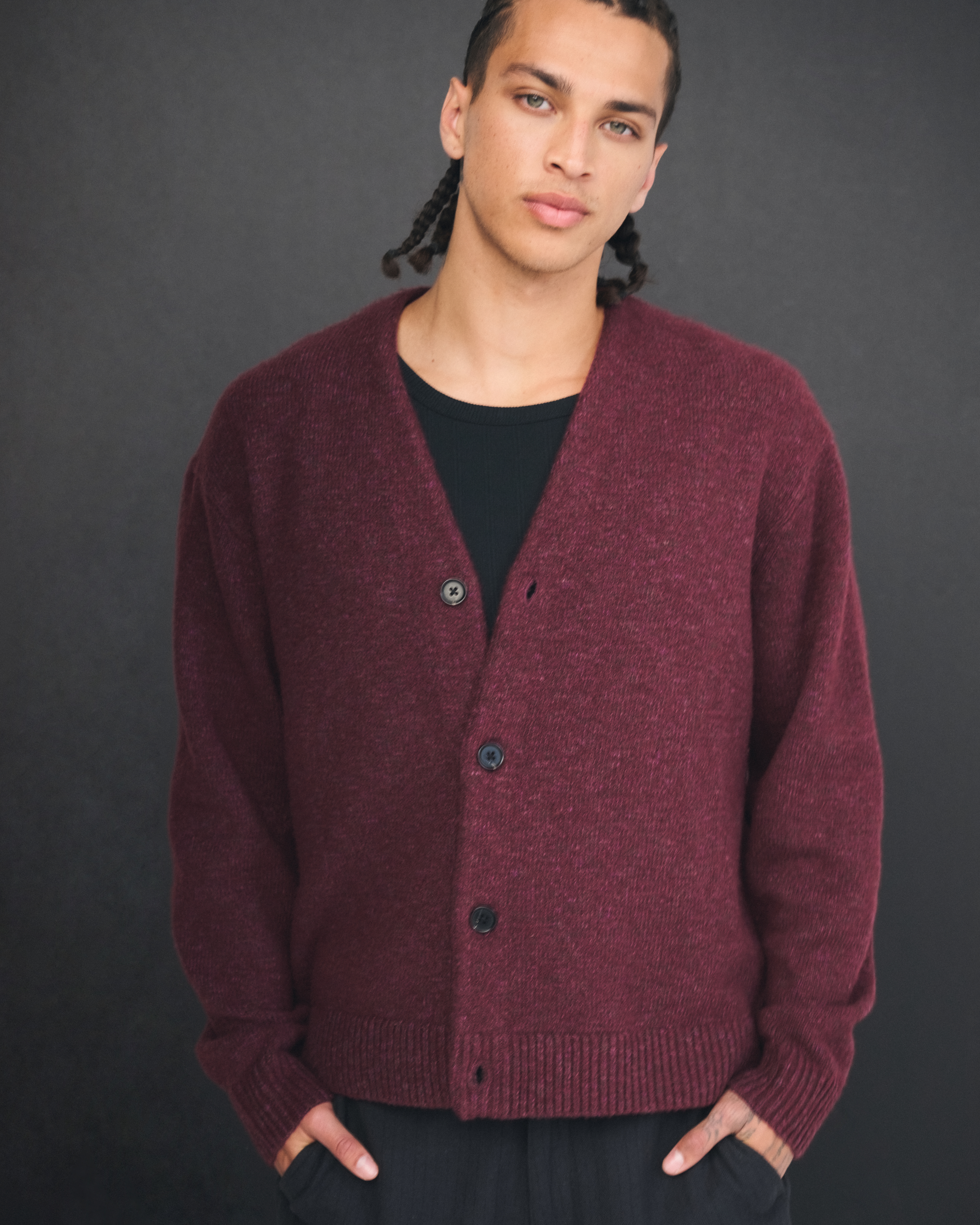 Abercrombie & Fitch Stitched Cardigan In Burgundy