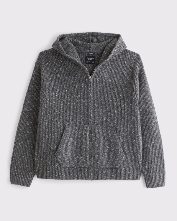 Full-Zip Hooded Sweater, Dark Gray view 1