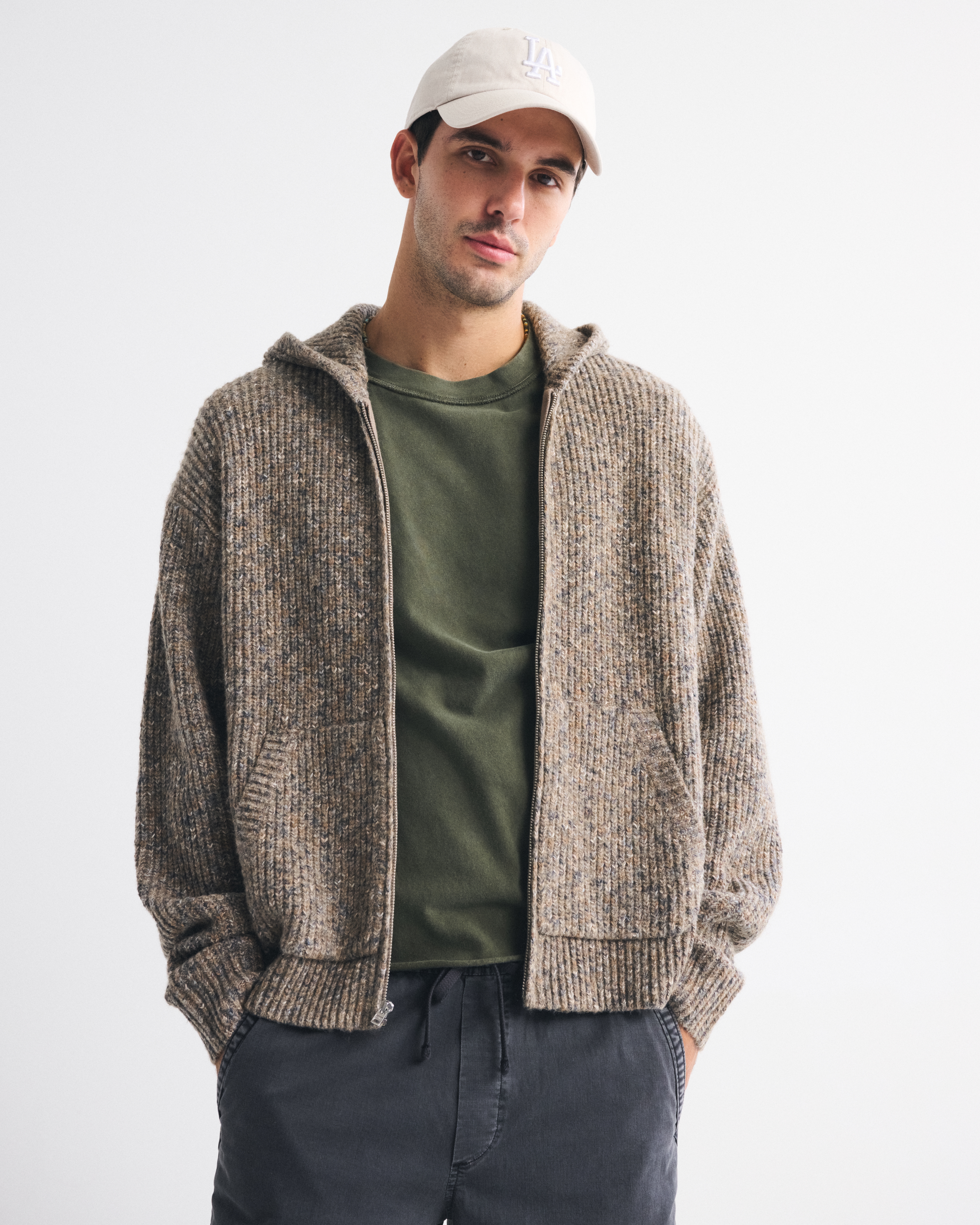 Abercrombie & Fitch Full-zip Hooded Sweater In Brown