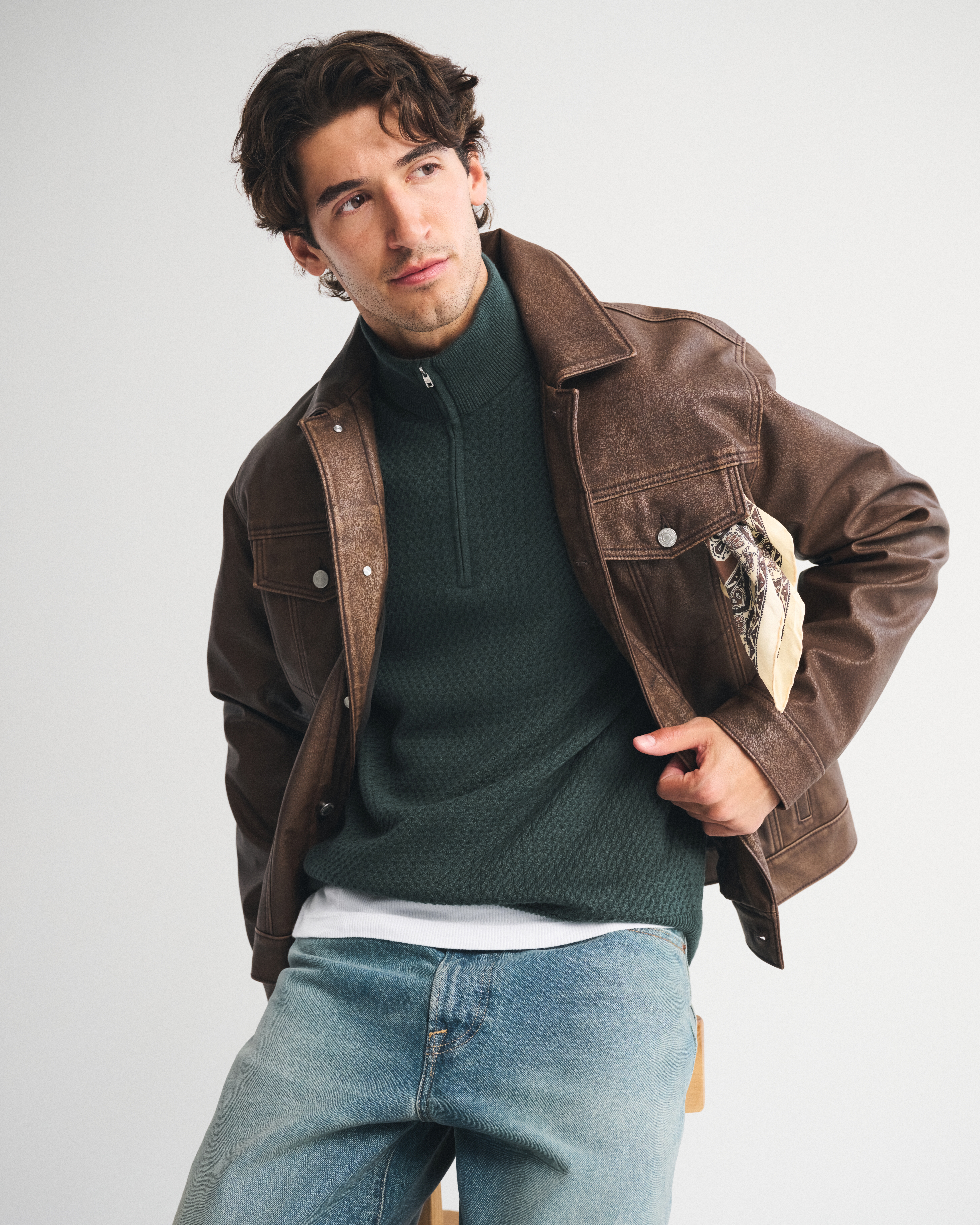 Abercrombie & Fitch Cable Quarter-zip Sweater In Green