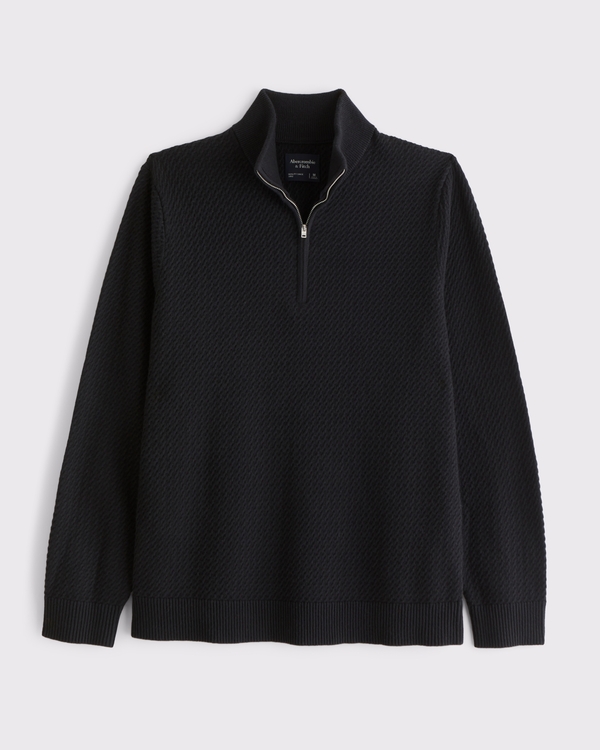 Cable Quarter-Zip Sweater, Black view 1