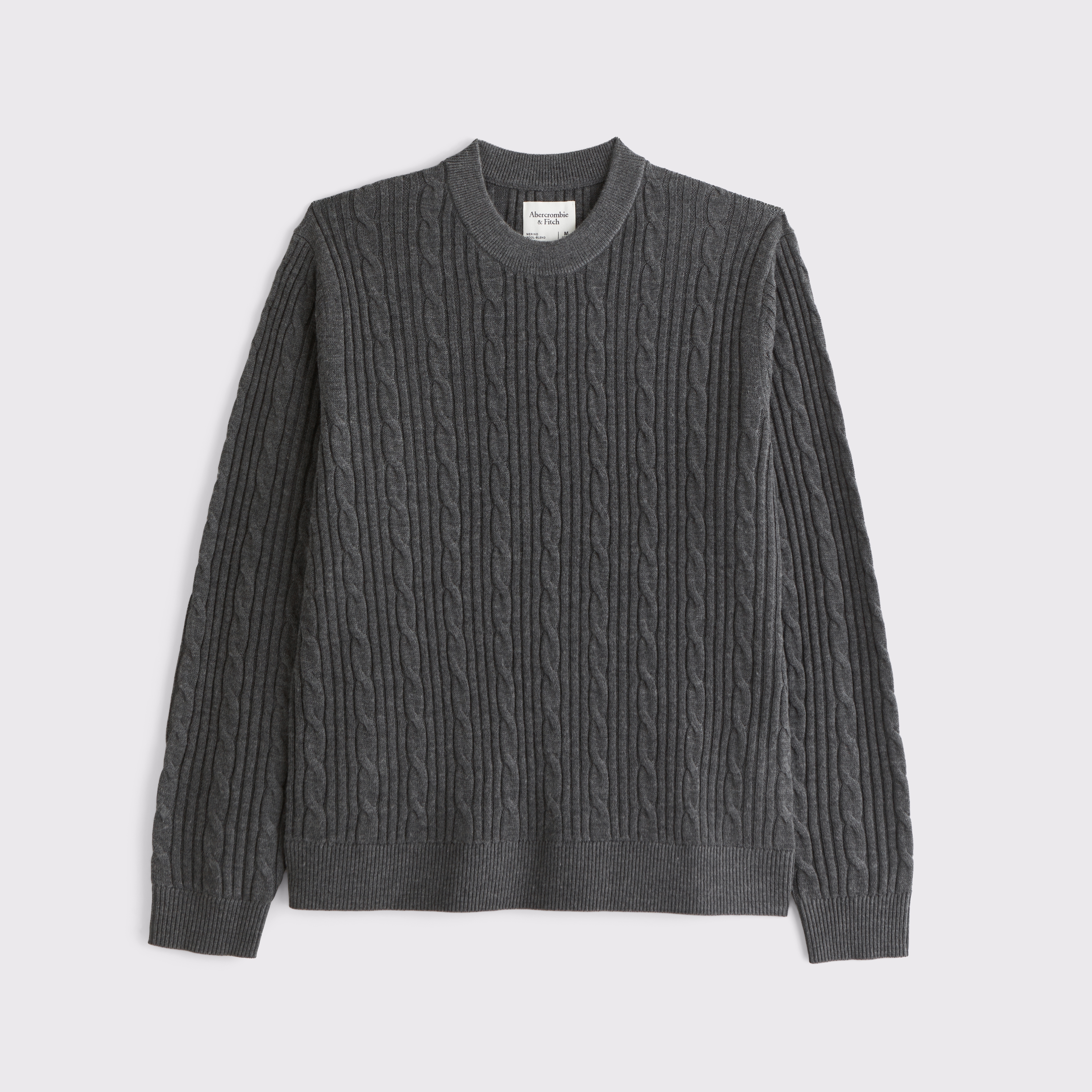 Abercrombie & Fitch Merino Wool-blend Cable Crew Sweater In Gray