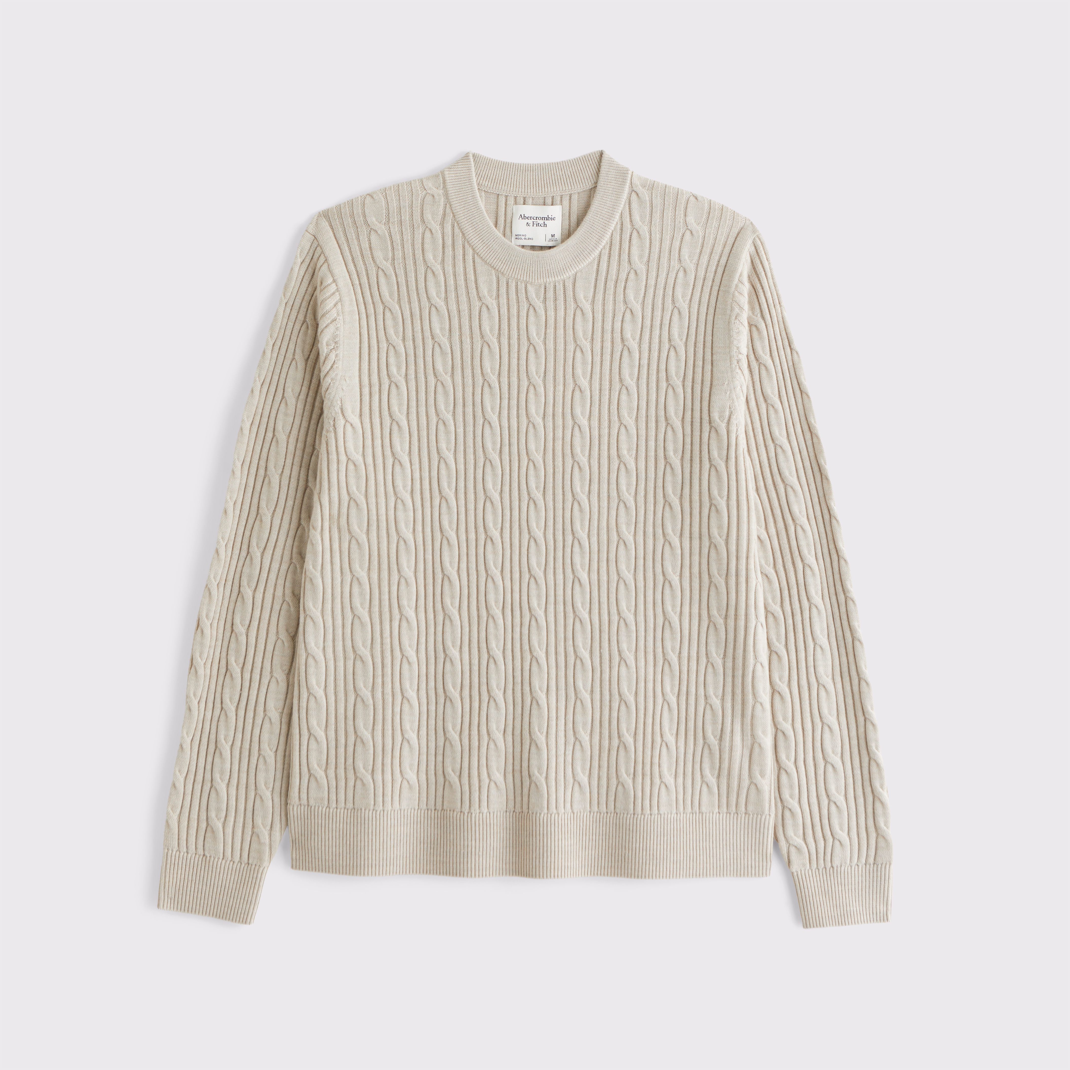 Abercrombie & Fitch Merino Wool-blend Cable Crew Sweater In Neutral