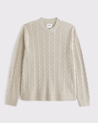 Merino Wool-Blend Cable Crew Sweater