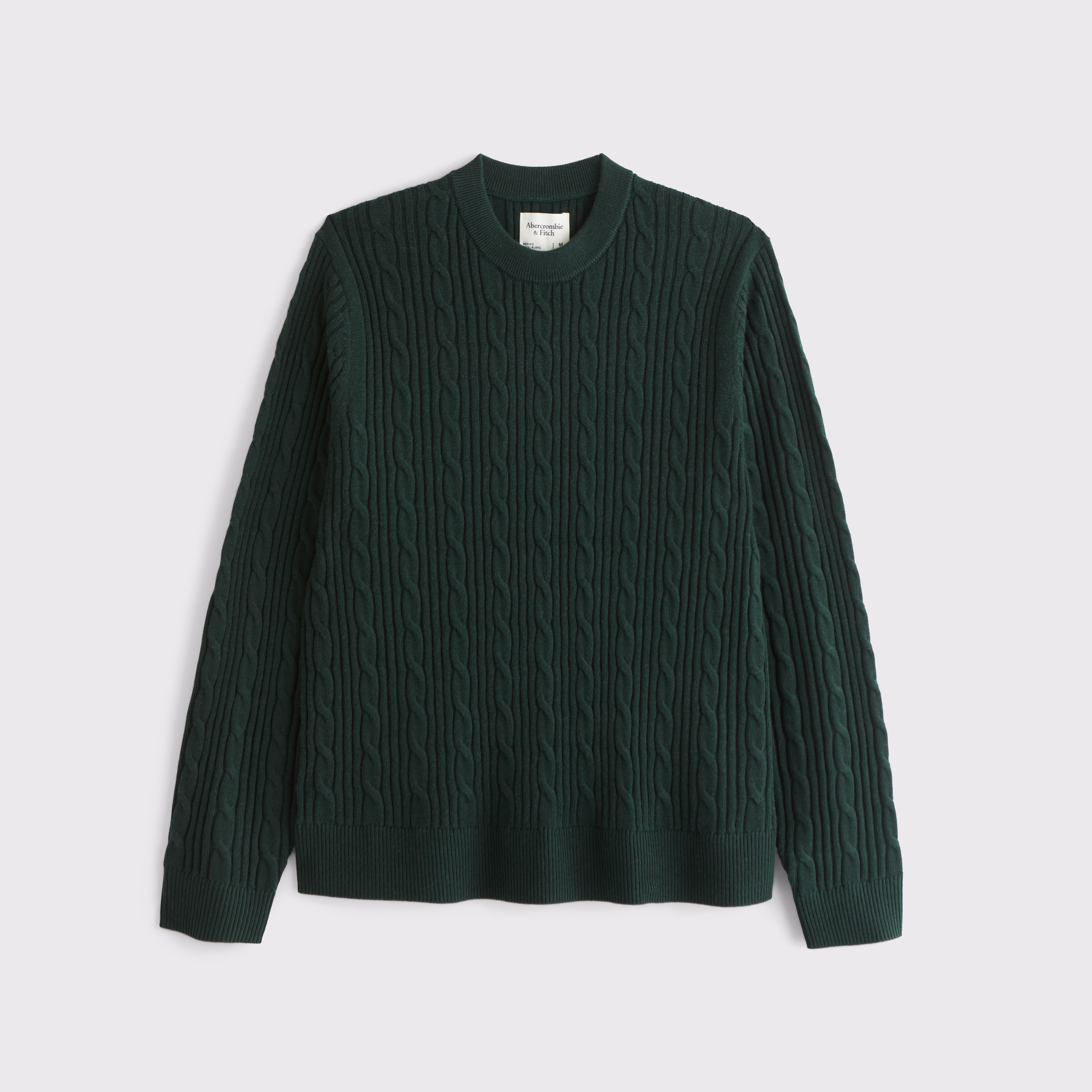 Abercrombie & Fitch Merino Wool-blend Cable Crew Sweater In Green